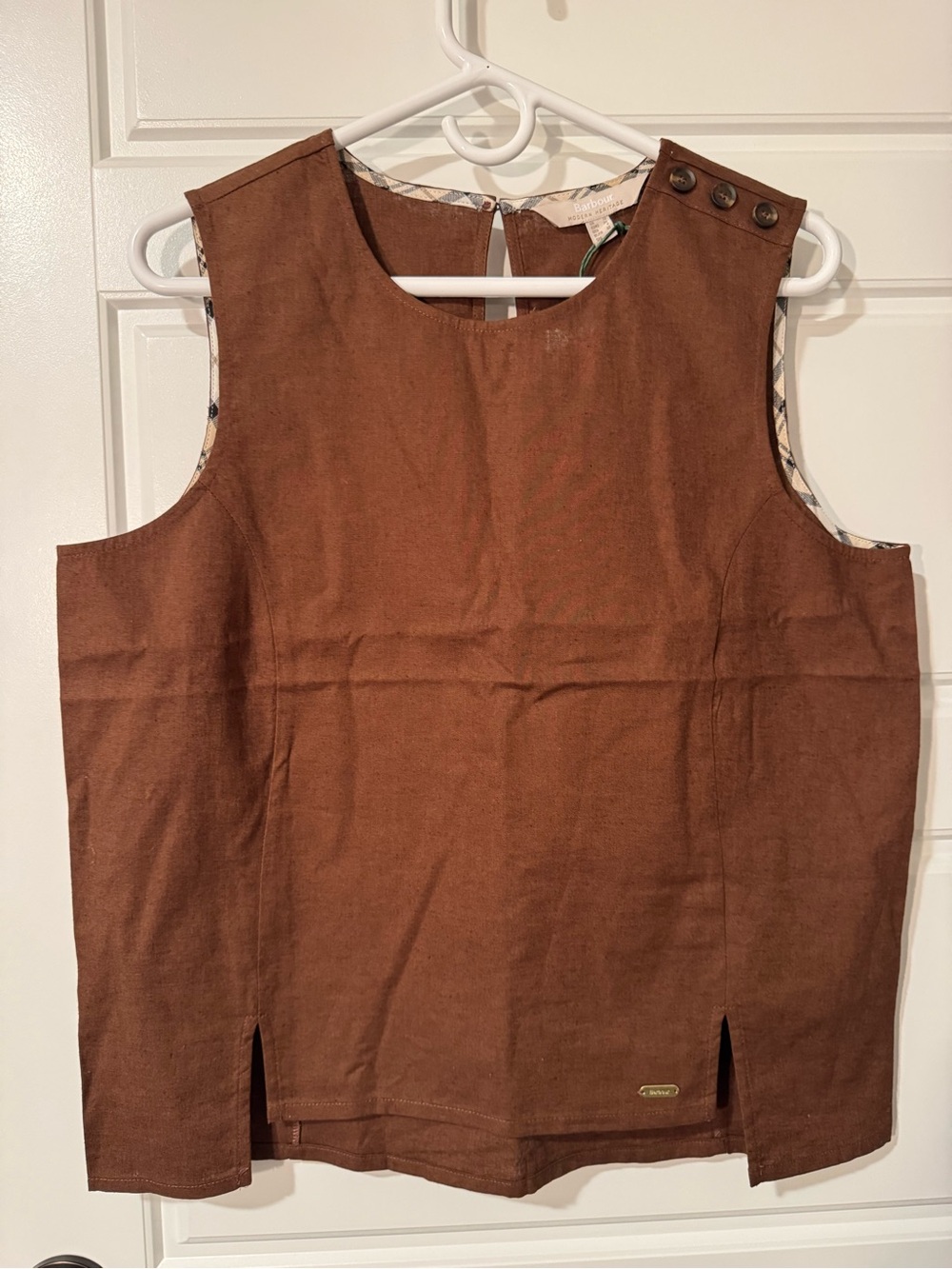 NWT Barbour Lucy Linen/Cotton Blend Tank Top, Walnut Brown, Size 8 US